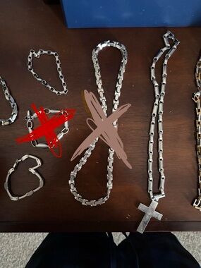 Men's Stainless Steel Cross Necklace - Silver (you get all the items)